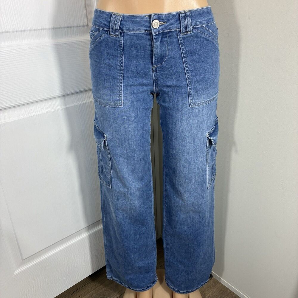 YMI Womens jeans 30' Waist Mid Rise Skater Baggy Cargo Pants Wide Leg Stretch